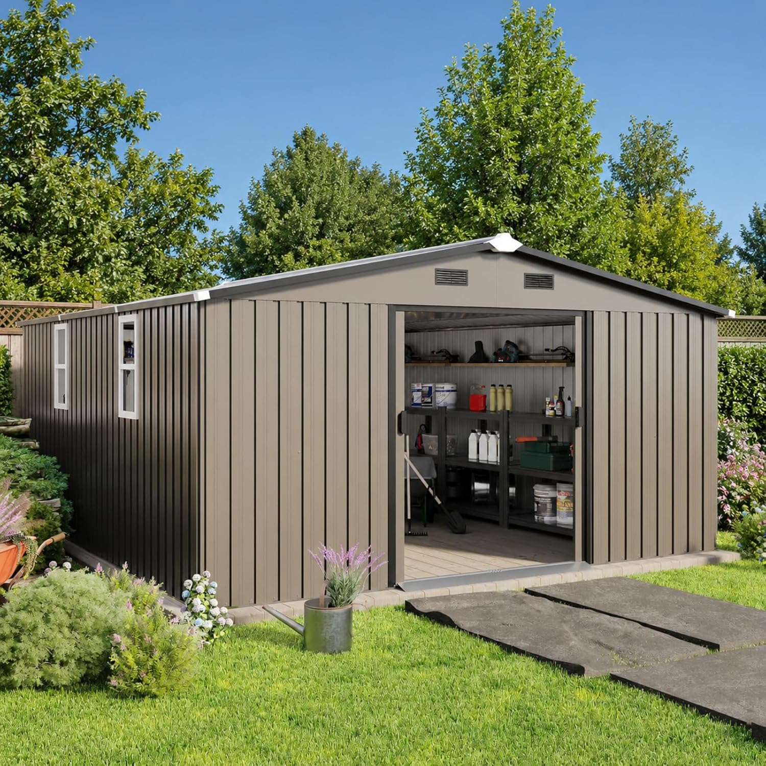 Gardening Tools - Metal Storage Shed 10x12FT Outdoor Backyard