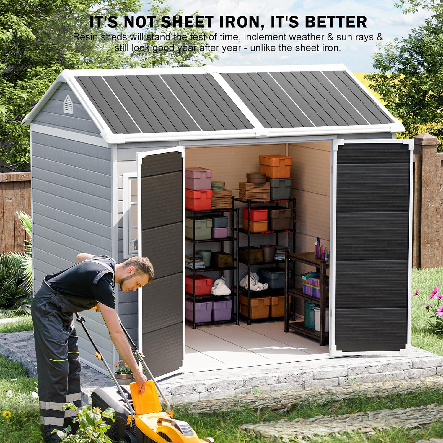 Gardening Tools - Resin Storage Shed w/Floor & Openable