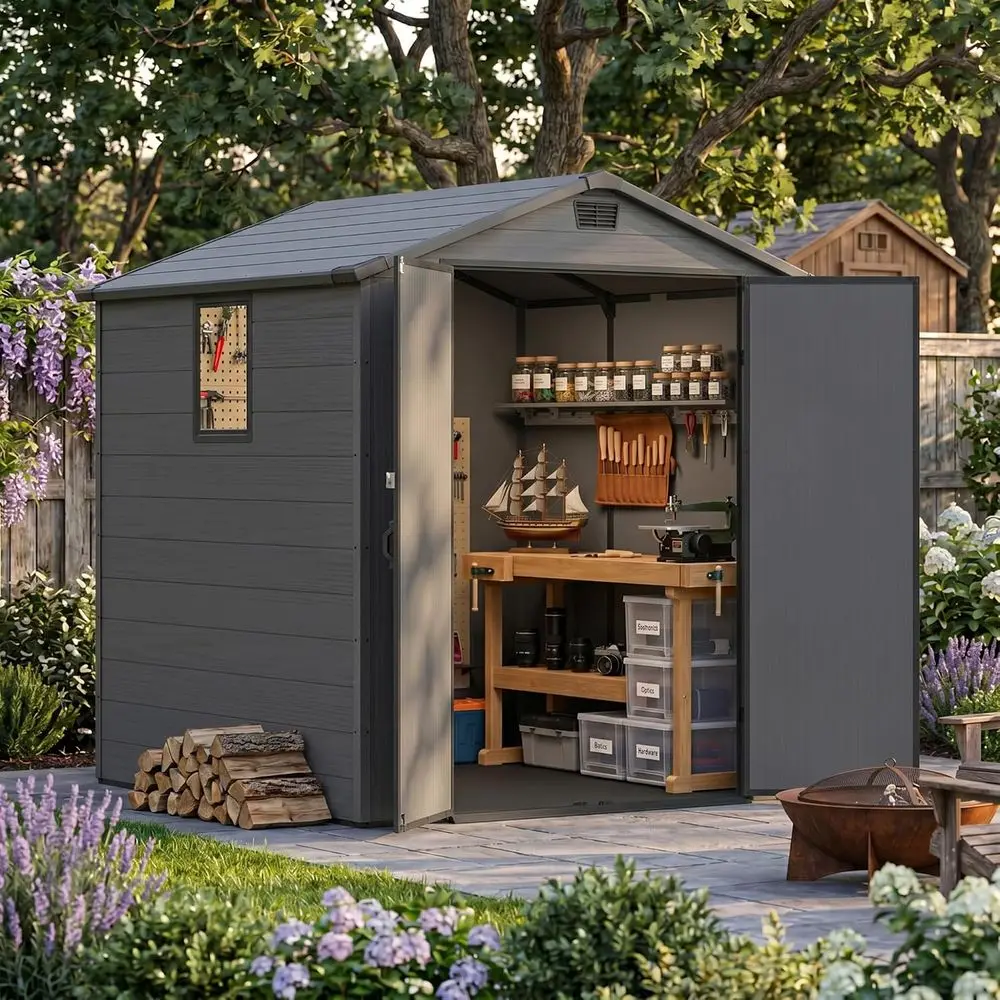 Gardening Tools - 6x6 Plastic Storage Shed with Floor,