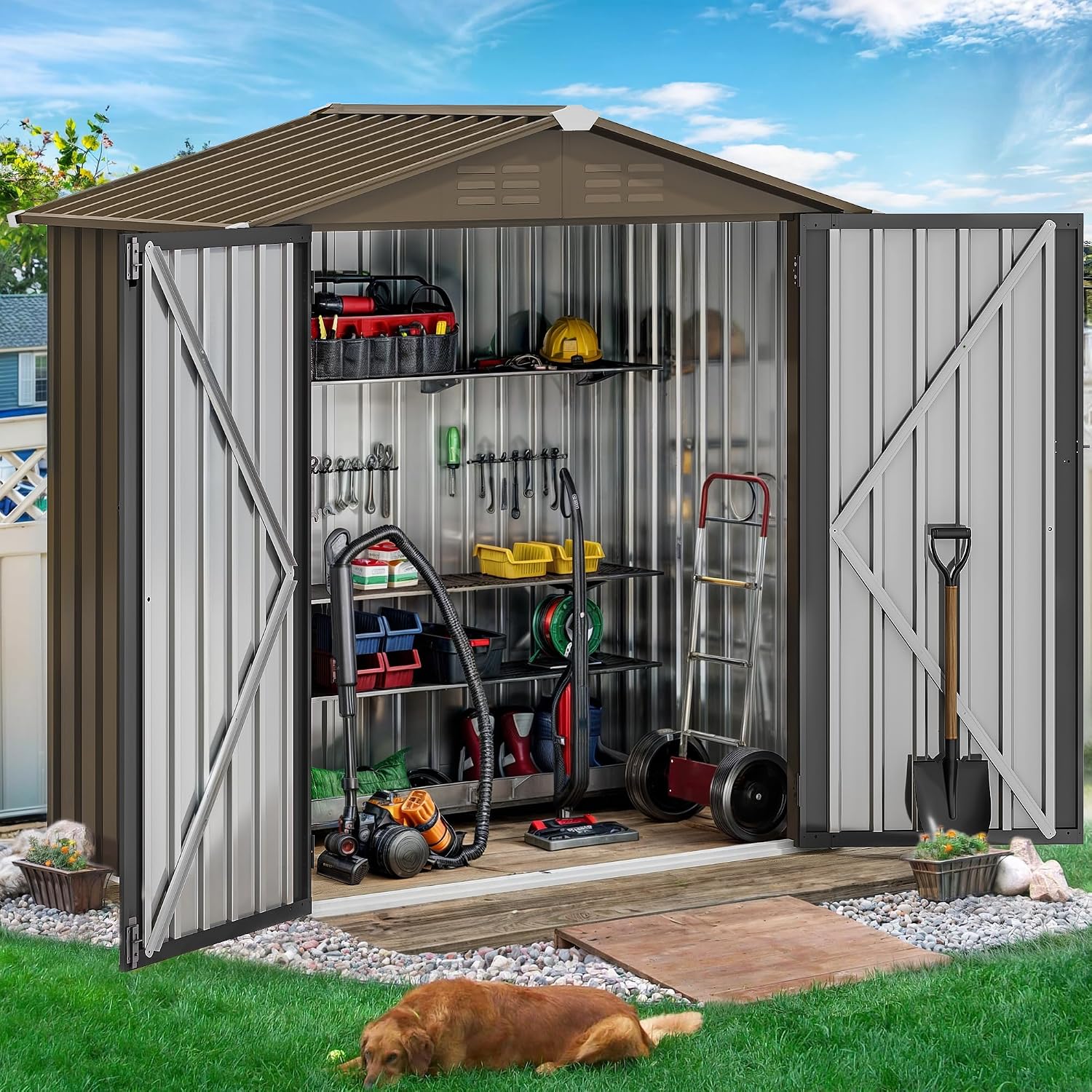 6x4ft Metal Outdoor Storage Sh - Gardening Tools Heavy Duty review and price