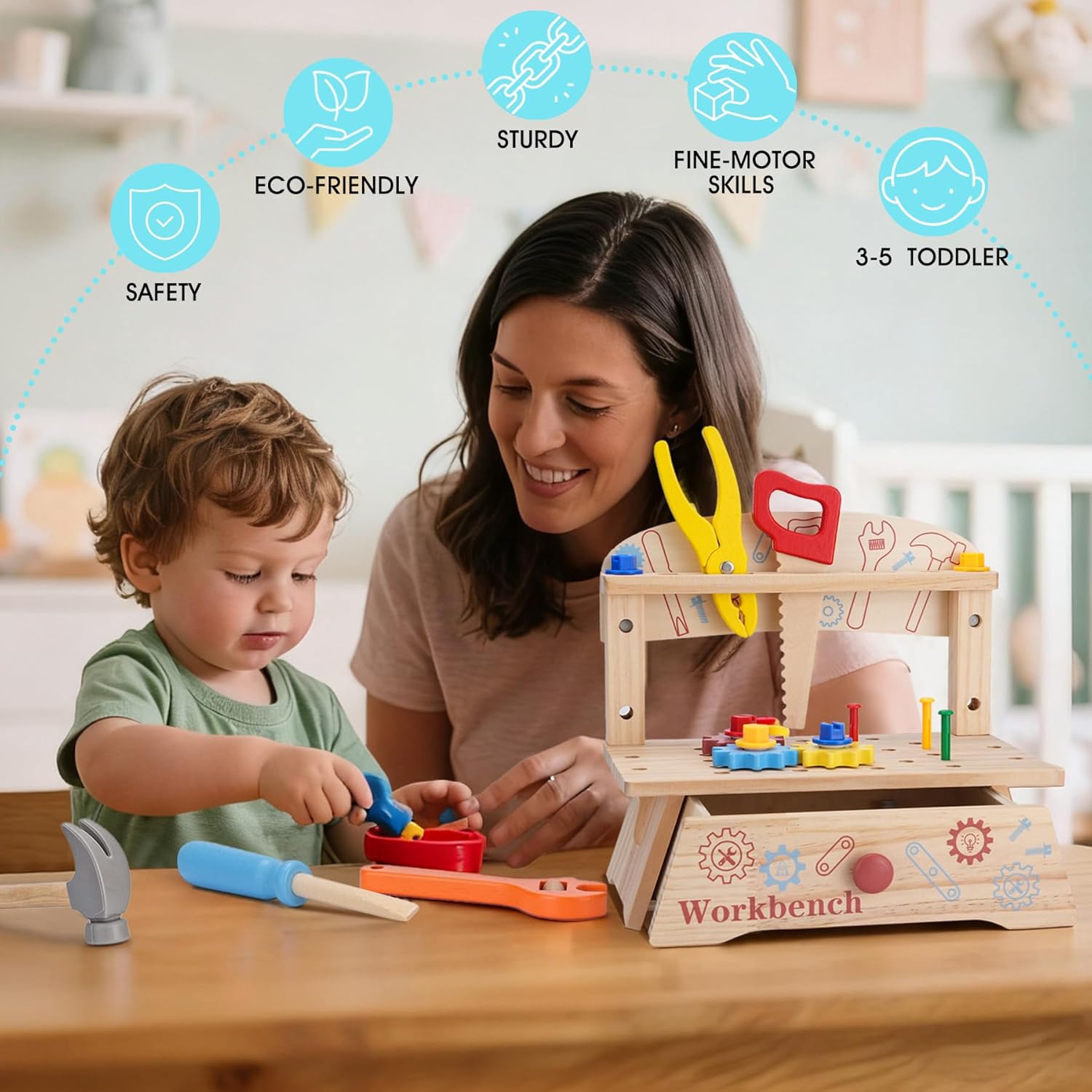 Wooden Tool Bench for Kids,Mon - Gardening Tools For Toddlers review and price
