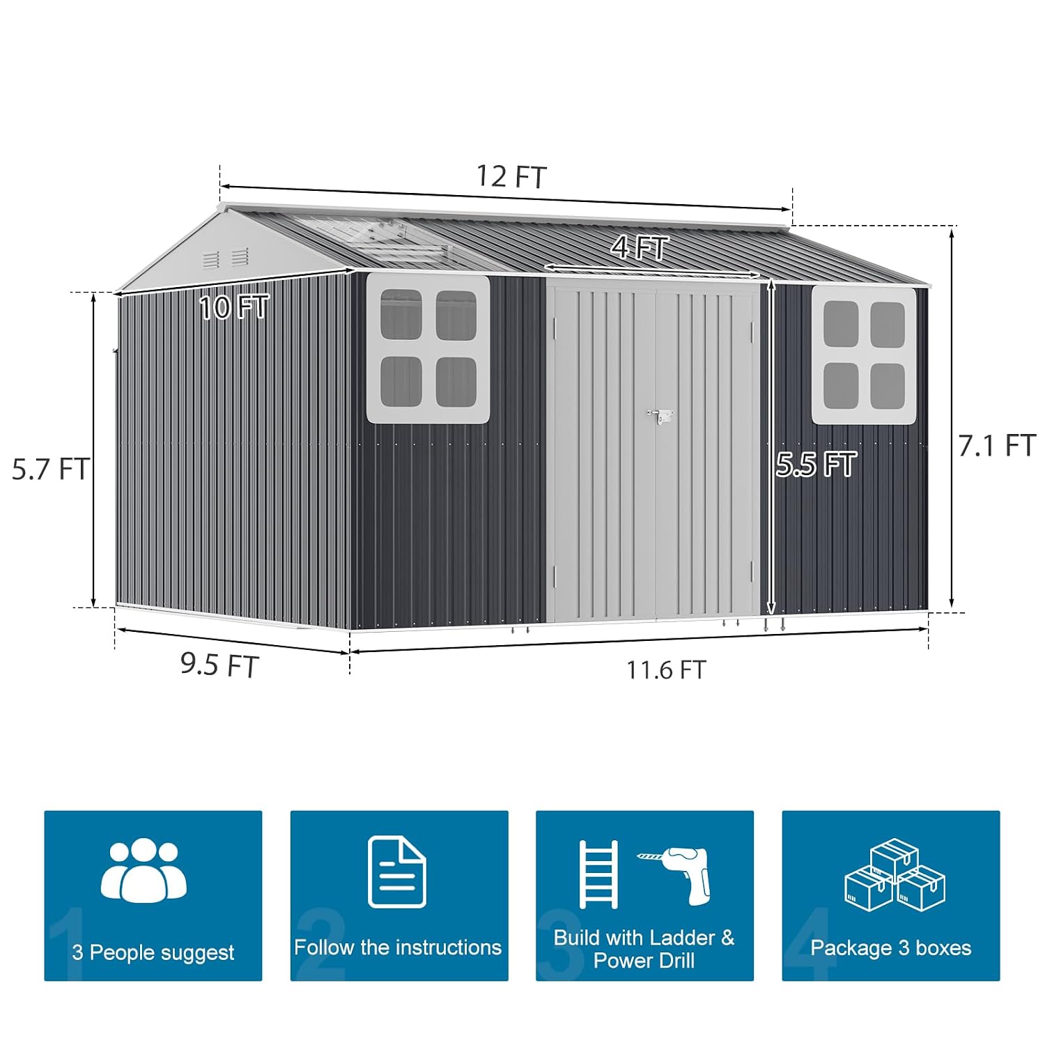 12x10 FT Metal Storage Shed wi - Gardening Tools Heavy Duty review and price
